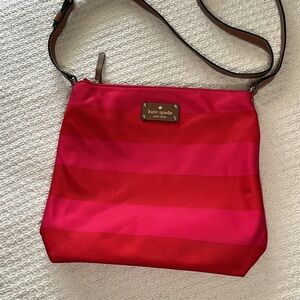 Kate Spade Victoria Cambridge Stripe Red/Pink nylon, crossbody bag, w long strap